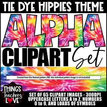 Preview of Alphabet Clipart Set x65 (Letters/Numbers/Symbols) - SET 04 - TIE DYE HIPPIES 05