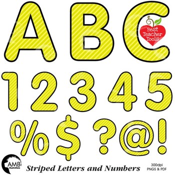 Alphabet Clipart, Striped Letters and Numbers and Symbols in Yellow  AMB-2432-2