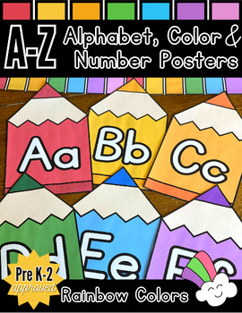 Alphabet & Color & 1-20 Number Posters in Rainbow Color | Pencil & Crayons