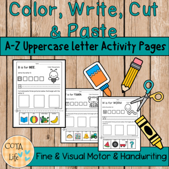 Preview of Alphabet Color, Write, Cut & Paste Activity Pages