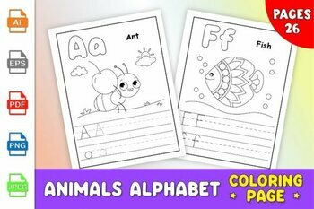 Preview of Alphabet Coloring Page with Cute Animals