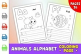 Alphabet Coloring Page with Cute Animals