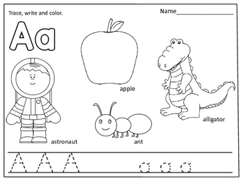 Alphabet Coloring Pages (Color, trace and write): by Kids' Learning Basket