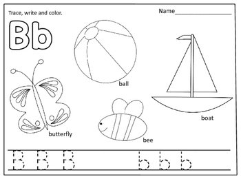 Alphabet Coloring Pages (Color, trace and write): by Kids' Learning Basket