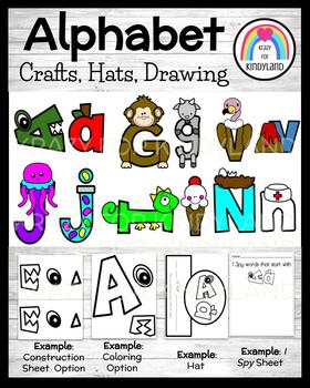 Preview of Alphabet Craft Activities for the Full Year AND Letter Hats, Drawing Prompts