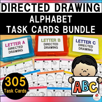 Preview of Alphabet Directed Drawing Task Cards | Letters A-Z | Kindergarten