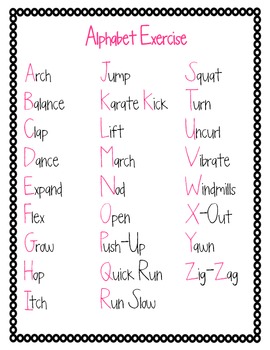 Alphabet Exercise Chart