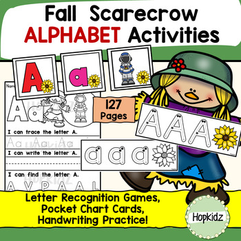 Preview of Alphabet Fall Station Activities, Letter Recognition, Sounds, Handwriting, Match