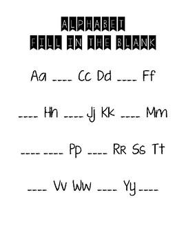 alphabet fill in the blank by kindie cove teachers pay teachers