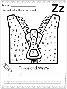 Alphabet Worksheets A-Z Kindergarten - Letter Recognition (Find and Trace)