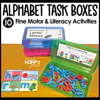 Preview of Alphabet Fine Motor Skills Task Boxes - Morning Tubs - Alphabet Activities