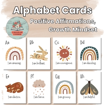 Preview of Alphabet Alliteration Flash Cards I Am Statement Flashcards for Growth Mindset