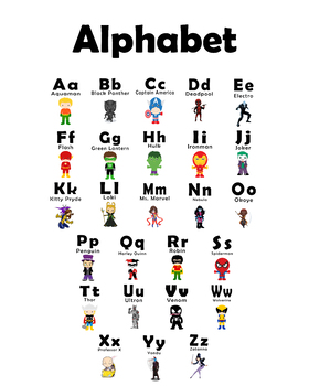 superhero alphabet flash cards pre k and kindergarten