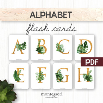 Preview of Alphabet Flash Cards Tropical Theme by Montessori Marbles