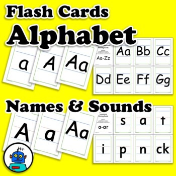 Preview of Alphabet Flash Cards, Uppercase, Lowercase, Letter Names, Phonic Sounds, 16 Sets