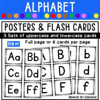 Preview of Alphabet Posters and Flash cards | Classroom Decor for letter Recognition (B&W)