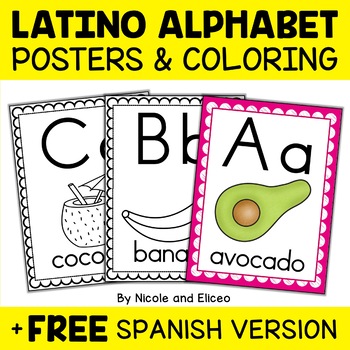 Preview of Latin American Phonics Alphabet Posters + FREE Spanish
