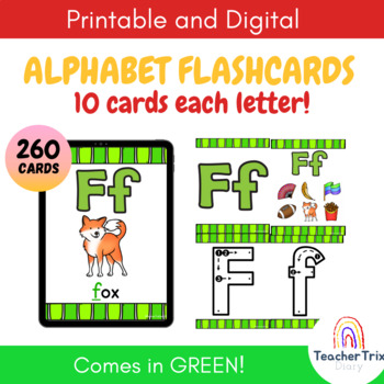 Preview of Alphabet Flashcards | Printable & Digital | Back to School Green