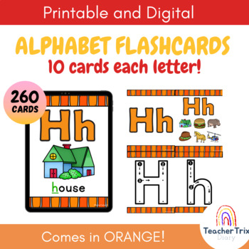 Preview of Alphabet Flashcards | Printable & Digital | Back to School | Orange