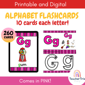 Preview of Alphabet Flashcards | Printable & Digital | Back to School | Pink