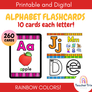Preview of Alphabet Flashcards | Printable & Digital | Back to School | Rainbow Colors