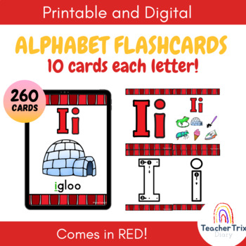 Preview of Alphabet Flashcards | Printable & Digital | Back to School | Red