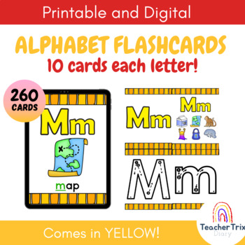 Preview of Alphabet Flashcards | Printable & Digital | Back to School | Yellow