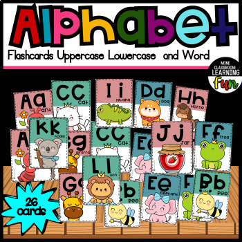 Preview of Alphabet  Flashcardss Uppercase Lowercase   with Picture for Sight Word Wall