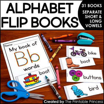 alphabet flip books by the printable princess teachers pay teachers