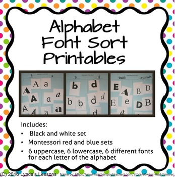 Preview of Full Alphabet Font Sort Printables- lower and upper case letters, numbers