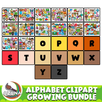 Preview of Alphabet Clipart Growing Bundle Color Blackline