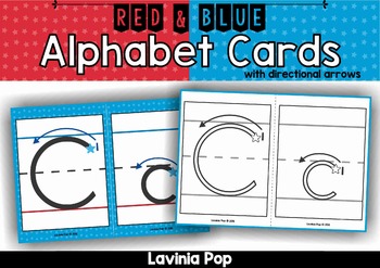 Preview of Alphabet Handwriting Cards with directional arrows - Red and Blue