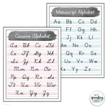 Alphabet Handwriting Charts Cursive Manuscript Print Letter Posters ...