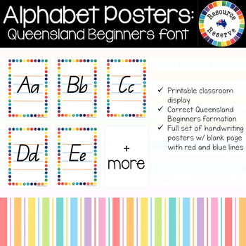 Preview of Alphabet Handwriting Posters - QBeginners font {Qld} [rainbow dots]