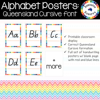 Preview of Alphabet Handwriting Posters - QCursive font {Qld} [rainbow dots]