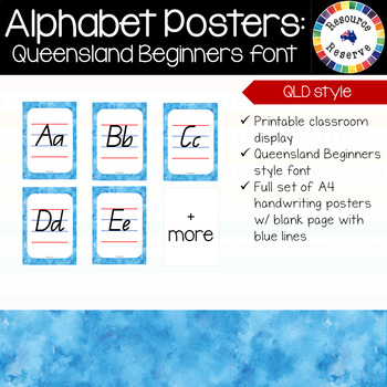Preview of Alphabet Handwriting Posters - Qld Beginners font {Qld} [blue watercolour]