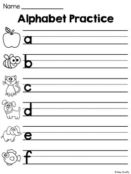 alphabet handwriting practice by miss giraffe teachers pay teachers