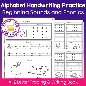 Preview of Alphabet Handwriting Practice Beginning Sounds A-Z Letter Tracing & Writing Book