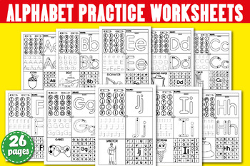 Preview of Alphabet Letter Recognition, Tracing & Writing Worksheets, Puzzle Book For Kids