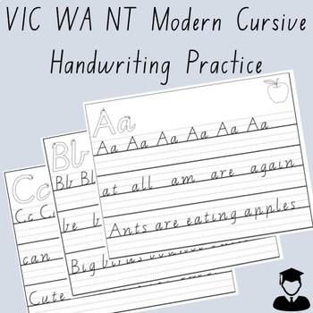 Preview of A-Z Alphabet Handwriting Practice Sheet VIC WA NT Australia Cursive Dotted Third