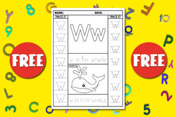 Preview of Alphabet Handwriting Practice W | Whale Coloring Pages, Letter Tracing & Writing