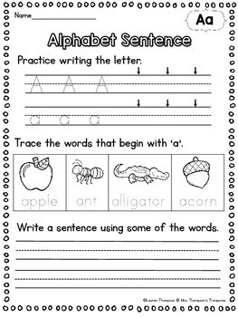 alphabet handwriting sentence practice by mrs thompsons