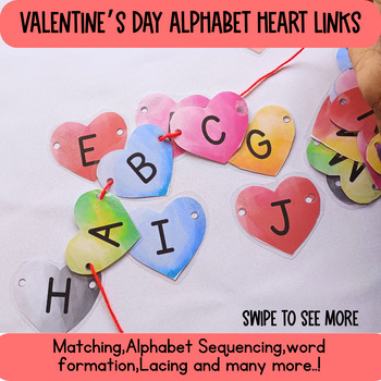 Preview of Alphabet Heart Links , Preschool Alphabet Hearts For valentine's day, Name Craft