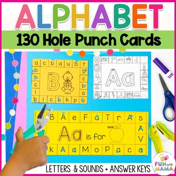 Preview of Alphabet Hole Punch Cards - Letters + Sounds  + Work Fine Motor