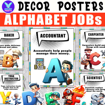 Preview of Alphabet JOBS Knowledge Learning for Kids ELA Classroom Decor Bulletin Board