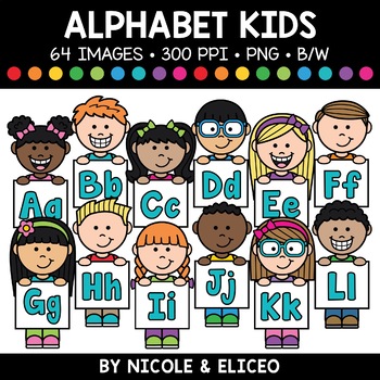Preview of Alphabet Kids Clipart + FREE Blacklines - Commercial Use