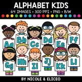 Alphabet Kids Clipart + FREE Blacklines - Commercial Use