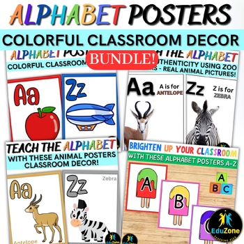 Preview of Alphabet Learning Classroom Bundle: Educate with Colorful Animal Posters!