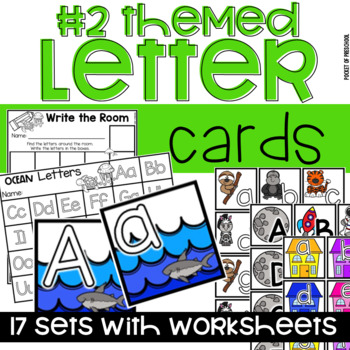 Preview of Alphabet Letter Cards Themes Set #2 & Worksheets for Preschool, Pre-K, & Kinder