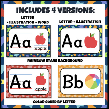 Alphabet Wall Cards / Word Wall Cards in Rainbow Theme by Apples